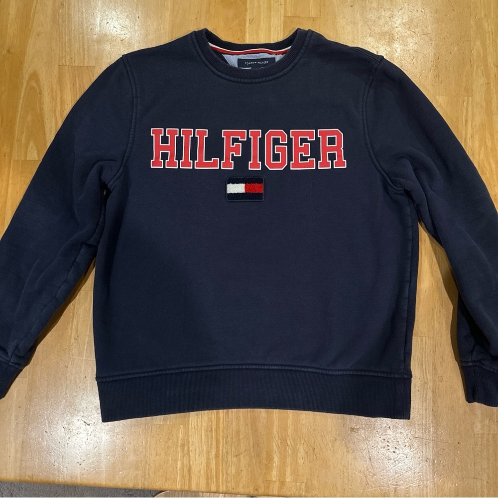Tommy Hilfiger Crewneck Sweatshirt Mens Navy Blue Mens Size Medium Flag Logo